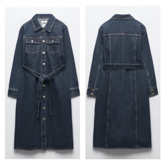 Zara Classic Denim Shirt belted Dress -  Sz Medium - NWT - Picture 10 of 17